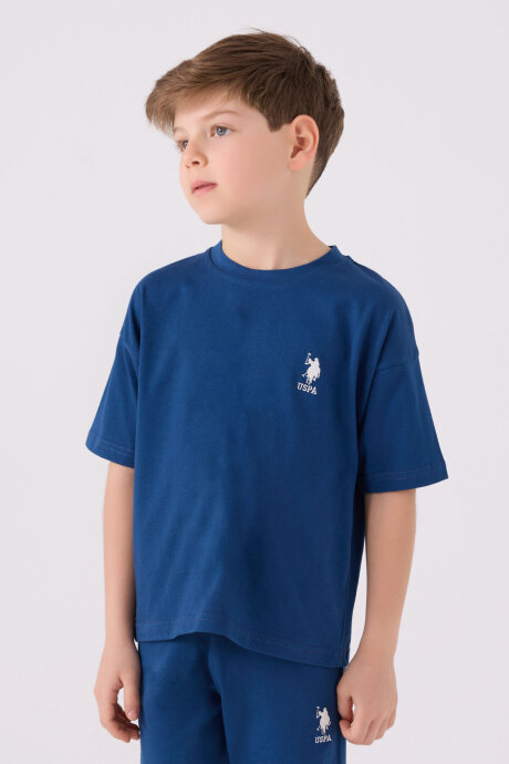 U.S. Polo Assn. Erkek Çocuk Pamuklu Bisiklet Yaka Sargı Nakışlı Yazlık Regular Fit Mavi Bermuda Takım US1779-C-V18 (1)