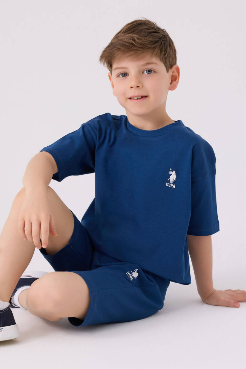 U.S. Polo Assn. Erkek Çocuk Bisiklet Yaka Sargı Nakışlı Yazlık Regular Fit Mavi Bermuda Takım US1779-C-V18 - 3