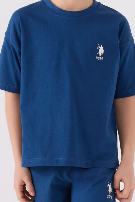 U.S. Polo Assn. Erkek Çocuk Bisiklet Yaka Sargı Nakışlı Yazlık Regular Fit Mavi Bermuda Takım US1779-C-V18 - 4