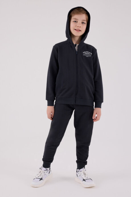 Rolypoly Erkek Çocuk Pamuklu Kapüşonlu Pigment Baskılı Kışlık Oversize Fit Gri Eşofman Takımı RP3685-C-V3 - 3