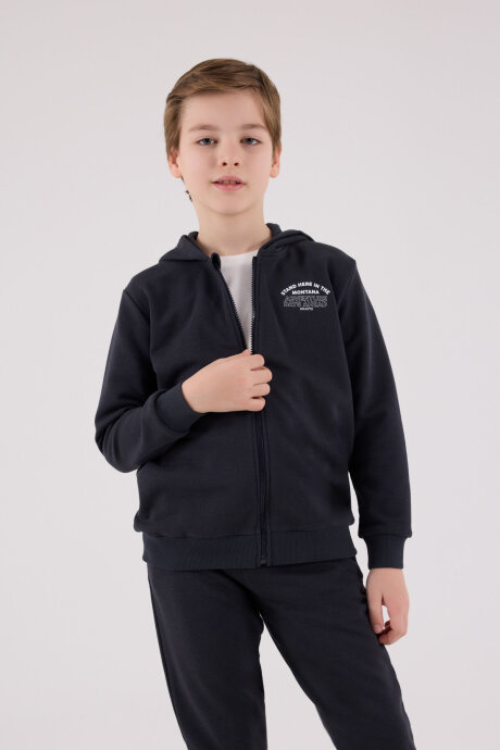 Rolypoly Erkek Çocuk Pamuklu Kapüşonlu Pigment Baskılı Kışlık Oversize Fit Gri Eşofman Takımı RP3685-C-V3 - 4