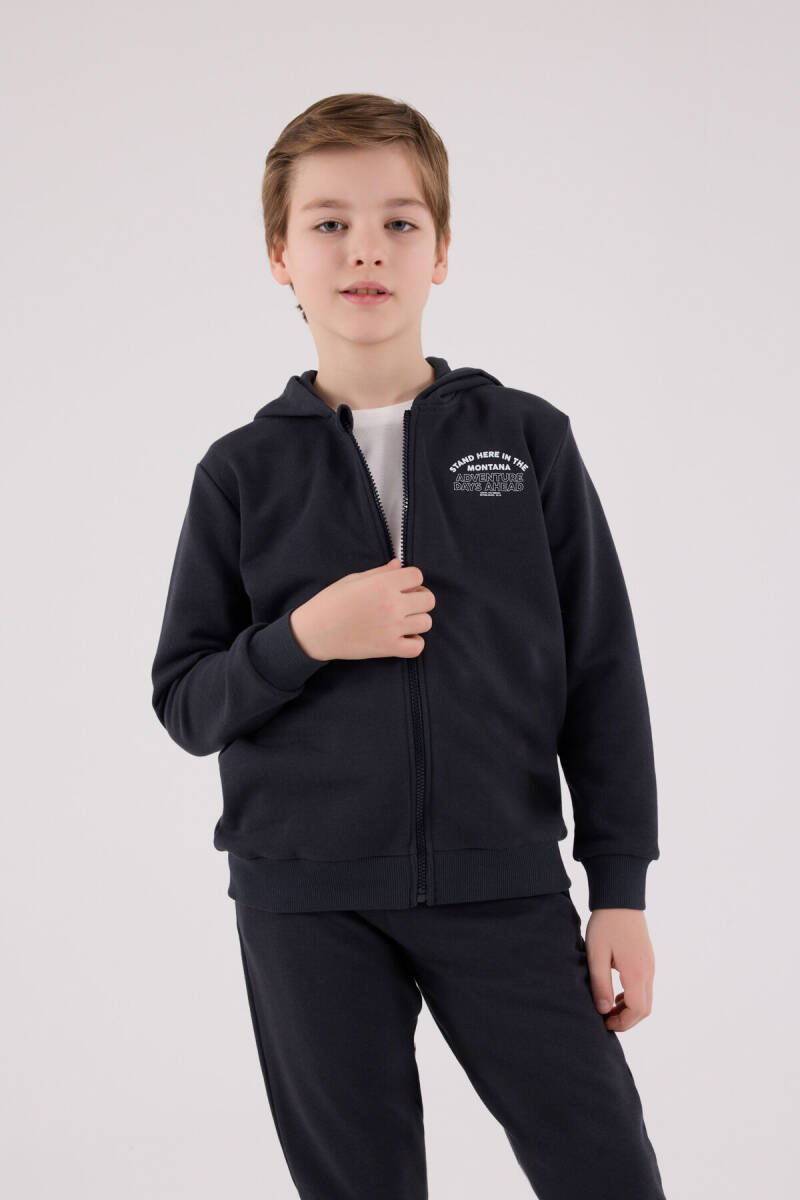 Rolypoly Erkek Çocuk Pamuklu Kapüşonlu Pigment Baskılı Kışlık Oversize Fit Gri Eşofman Takımı RP3685-C-V3 - 4