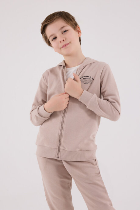 Rolypoly Erkek Çocuk Pamuklu Kapüşonlu Pigment Baskılı Kışlık Oversize Fit Kahverengi Eşofman Takımı RP3685-C-V1 - 4