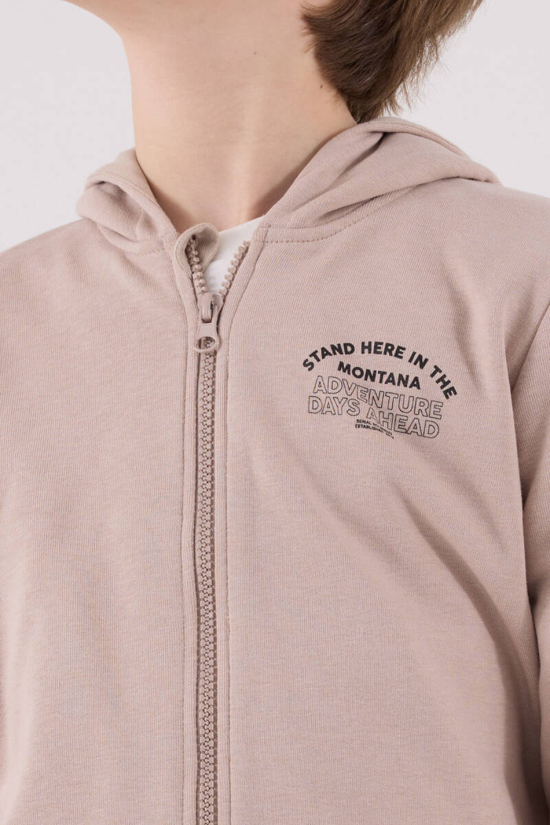 Rolypoly Erkek Çocuk Pamuklu Kapüşonlu Pigment Baskılı Kışlık Oversize Fit Kahverengi Eşofman Takımı RP3685-C-V1 - 6