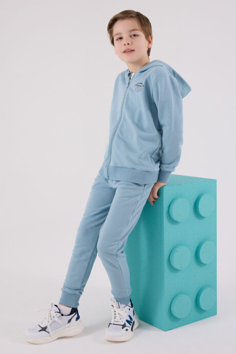 Rolypoly Erkek Çocuk Pamuklu Kapüşonlu Pigment Baskılı Kışlık Oversize Fit Yeşil Eşofman Takımı RP3685-C-V2 