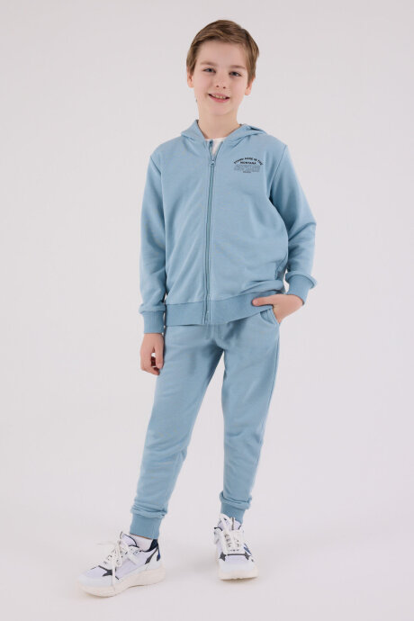 Rolypoly Erkek Çocuk Pamuklu Kapüşonlu Pigment Baskılı Kışlık Oversize Fit Yeşil Eşofman Takımı RP3685-C-V2 - 2