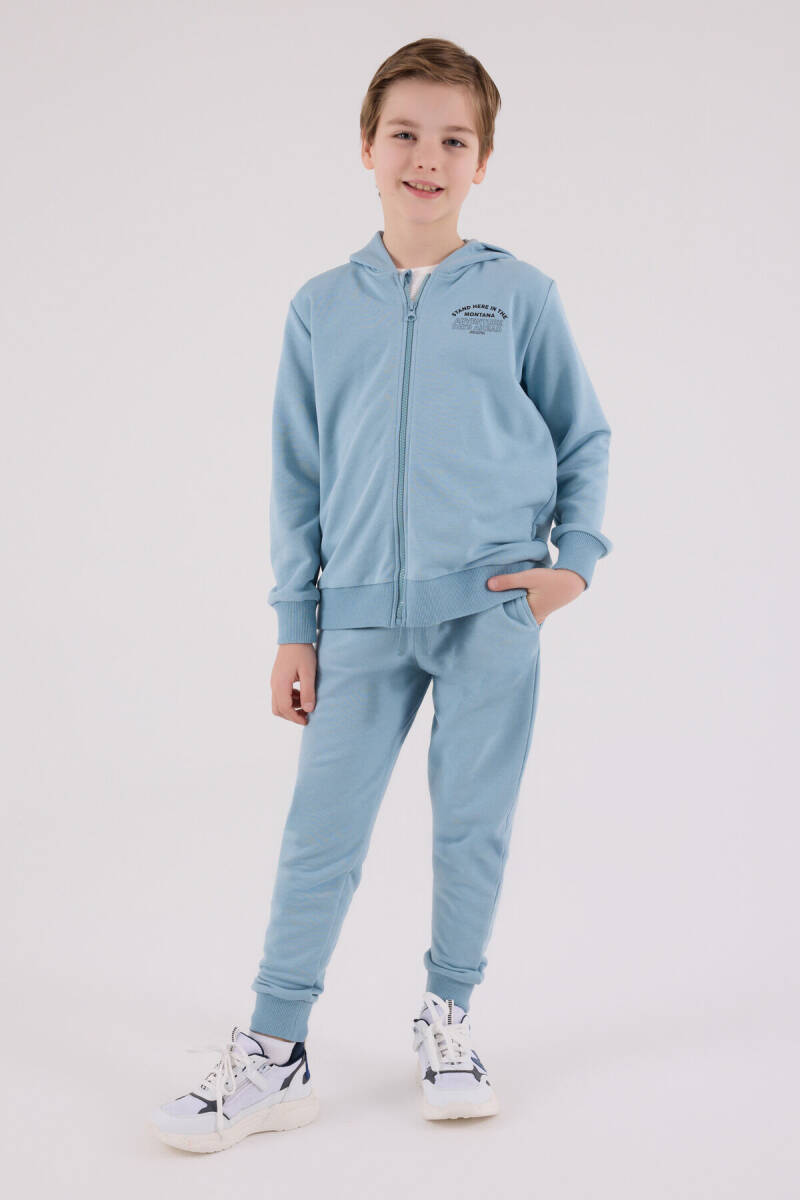 Rolypoly Erkek Çocuk Pamuklu Kapüşonlu Pigment Baskılı Kışlık Oversize Fit Yeşil Eşofman Takımı RP3685-C-V2 - 2