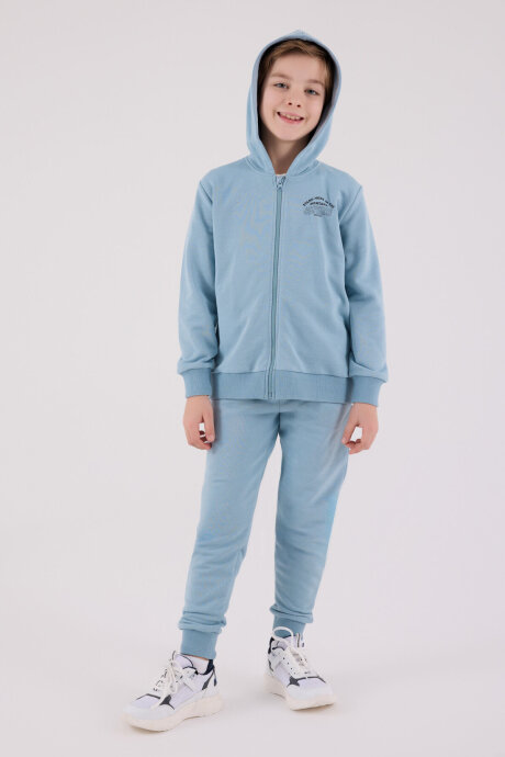 Rolypoly Erkek Çocuk Pamuklu Kapüşonlu Pigment Baskılı Kışlık Oversize Fit Yeşil Eşofman Takımı RP3685-C-V2 - 3