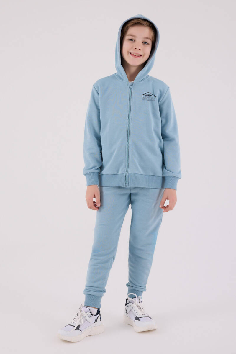 Rolypoly Erkek Çocuk Pamuklu Kapüşonlu Pigment Baskılı Kışlık Oversize Fit Yeşil Eşofman Takımı RP3685-C-V2 - 3