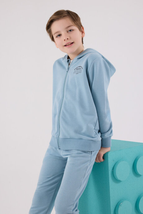 Rolypoly Erkek Çocuk Pamuklu Kapüşonlu Pigment Baskılı Kışlık Oversize Fit Yeşil Eşofman Takımı RP3685-C-V2 - 4