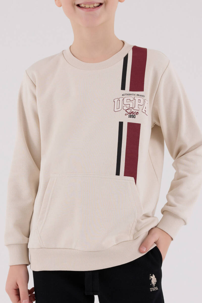 U.S. Polo Assn. Erkek Çocuk Pamuklu Kışlık Regular Fit Krem Eşofman Takımı US2200-C-V2 - 4