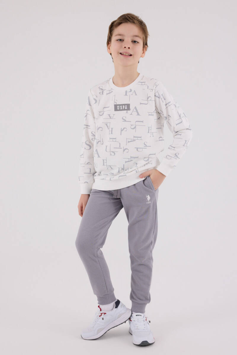U.S. Polo Assn. Erkek Çocuk Pamuklu Bisiklet Yaka Pigment Baskılı Kışlık Regular Fit Beyaz Eşofman Takımı US2230-C-V1 - 2
