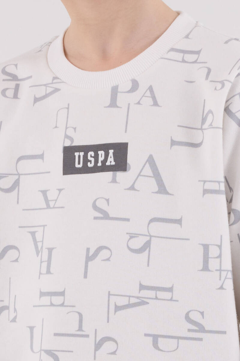 U.S. Polo Assn. Erkek Çocuk Pamuklu Bisiklet Yaka Pigment Baskılı Kışlık Regular Fit Beyaz Eşofman Takımı US2230-C-V1 - 6