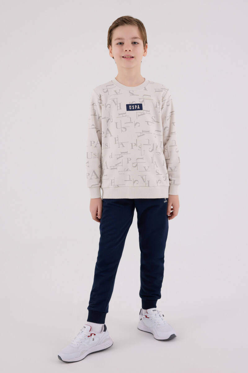 U.S. Polo Assn. Erkek Çocuk Pamuklu Bisiklet Yaka Pigment Baskılı Kışlık Regular Fit Krem Eşofman Takımı US2230-C-V2 - 3