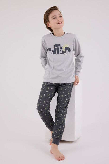 Rolypoly Erkek Çocuk Pamuklu Kışlık Regular Fit Gri Pijama Takımı RP3683-C-V1 