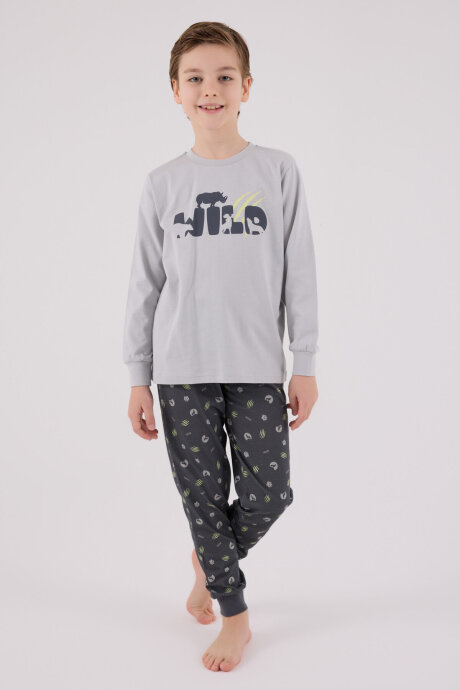 Rolypoly Erkek Çocuk Pamuklu Kışlık Regular Fit Gri Pijama Takımı RP3683-C-V1 - 2