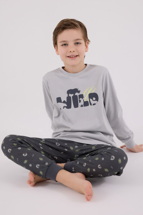 Rolypoly Erkek Çocuk Pamuklu Kışlık Regular Fit Gri Pijama Takımı RP3683-C-V1 - 3