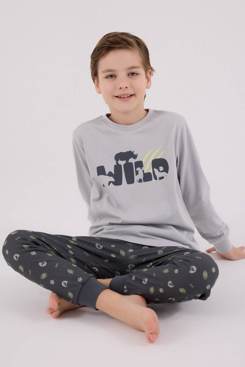 Rolypoly Erkek Çocuk Pamuklu Kışlık Regular Fit Gri Pijama Takımı RP3683-C-V1 - 3