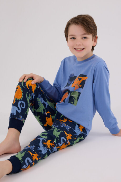 Rolypoly Erkek Çocuk Pamuklu Kışlık Regular Fit Mavi Pijama Takımı RP3661-C-V1 