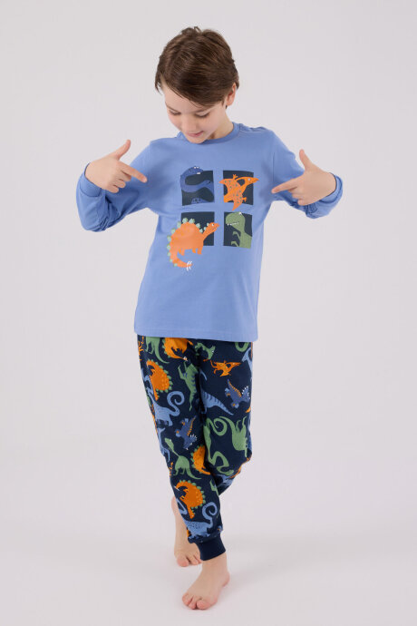 Rolypoly Erkek Çocuk Pamuklu Kışlık Regular Fit Mavi Pijama Takımı RP3661-C-V1 - 3