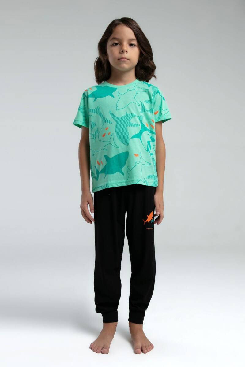 Rolypoly Erkek Çocuk Bisiklet Yaka Pigment Baskılı Yazlık Regular Fit Yeşil Pijama Takımı RP3553-C-V1 - 3