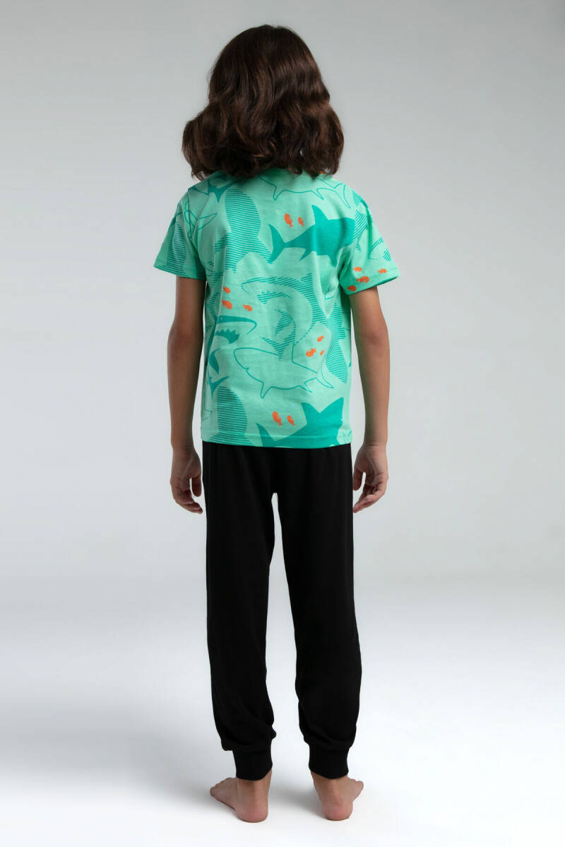 Rolypoly Erkek Çocuk Bisiklet Yaka Pigment Baskılı Yazlık Regular Fit Yeşil Pijama Takımı RP3553-C-V1 - 4