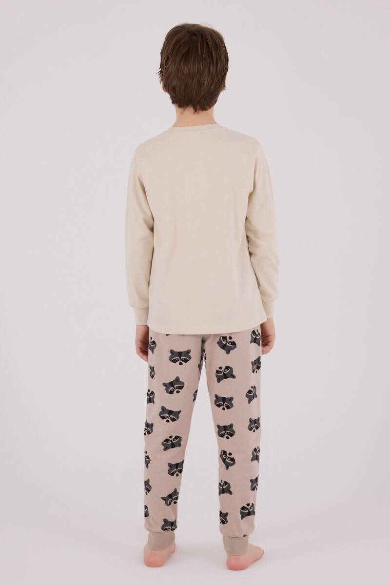 Rolypoly Erkek Çocuk Pamuklu Bisiklet Yaka Pigment Baskılı Kışlık Regular Fit Krem Pijama Takımı RP3668-C-V2 - 5