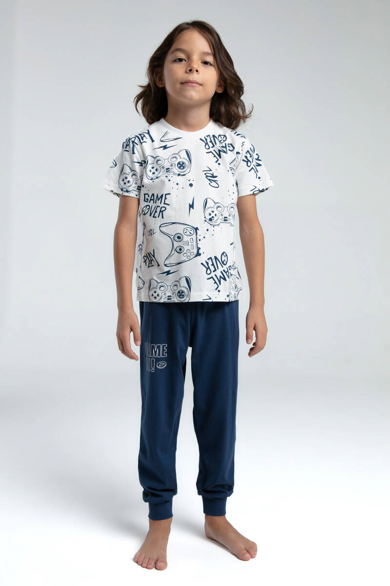 RolyPoly Erkek Çocuk Beyaz Kısa Kol Pijama Takım RolyPoly Erkek Çocuk Beyaz Kısa Kol Pijama Takım