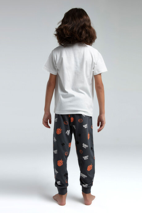 Rolypoly Erkek Çocuk Pamuklu Bisiklet Yaka Pigment Baskılı Yazlık Regular Fit Beyaz Pijama Takımı RP3530-C-V1 - 5