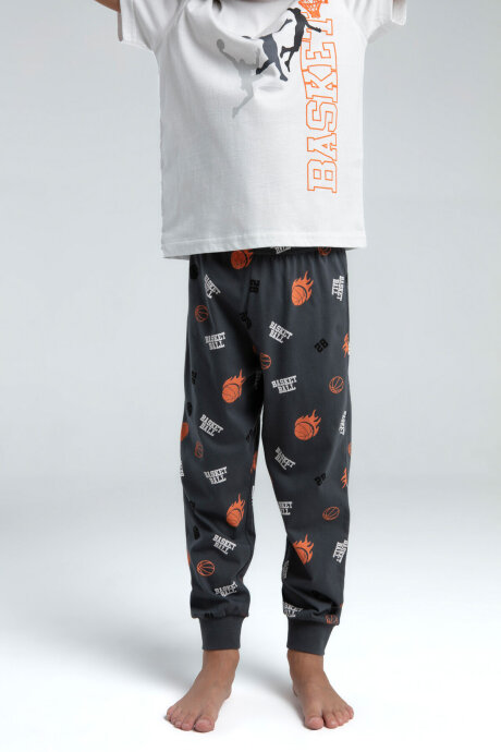 Rolypoly Erkek Çocuk Pamuklu Bisiklet Yaka Pigment Baskılı Yazlık Regular Fit Beyaz Pijama Takımı RP3530-C-V1 - 3