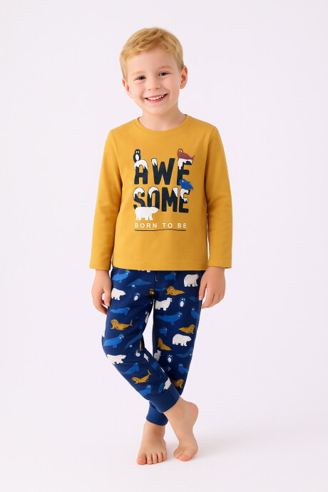 Rolypoly Erkek Çocuk Kışlık Regular Fit Sarı Pijama Takımı RP3422-C-V2 