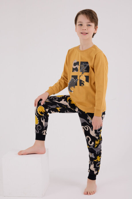 Rolypoly Erkek Çocuk Pamuklu Kışlık Regular Fit Sarı Pijama Takımı RP3661-C-V2 - 2