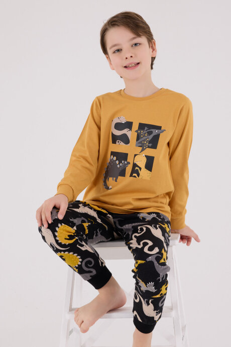 Rolypoly Erkek Çocuk Pamuklu Kışlık Regular Fit Sarı Pijama Takımı RP3661-C-V2 - 3