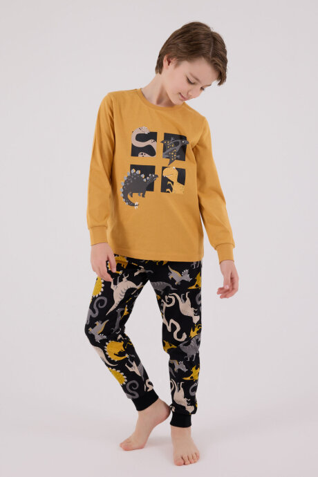 Rolypoly Erkek Çocuk Pamuklu Kışlık Regular Fit Sarı Pijama Takımı RP3661-C-V2 - 4