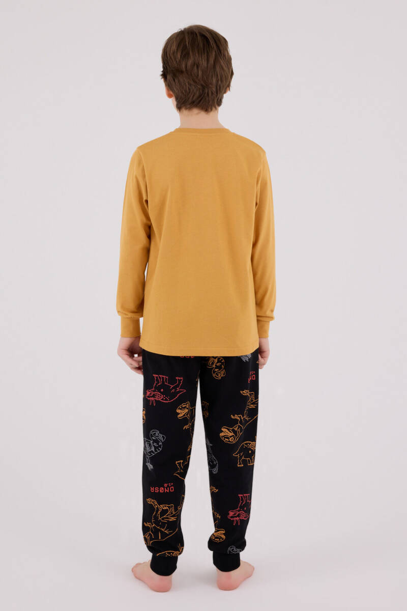 Rolypoly Erkek Çocuk Pamuklu Bisiklet Yaka Pigment Baskılı Kışlık Regular Fit Sarı Pijama Takımı RP3672-C-V1 - 5
