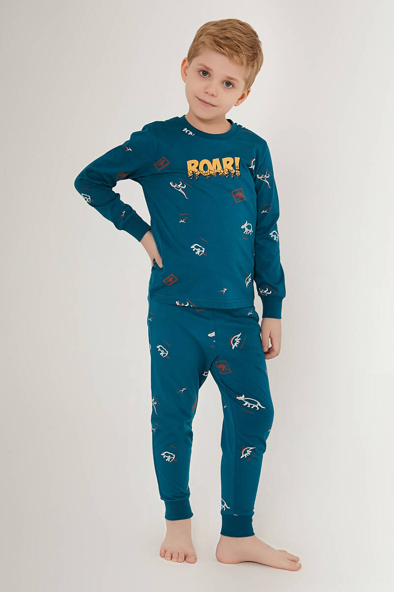 Rolypoly Roar Men Mavi Erkek Çocuk Uzun Kol Pijama Takım