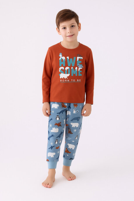 Rolypoly Erkek Çocuk Kışlık Regular Fit Kahverengi Pijama Takımı RP3422-C-V1 - 1