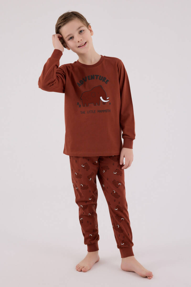 Rolypoly Erkek Çocuk Pamuklu Bisiklet Yaka Pigment Baskılı Kışlık Regular Fit Kahverengi Pijama Takımı RP3667-C-V1 - 3