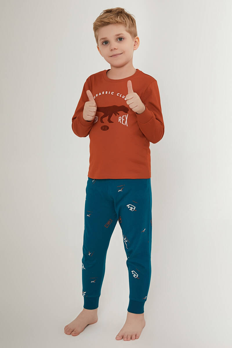 Rolypoly United Rex Kahverengi Erkek Çocuk Uzun Kol Pijama Takım