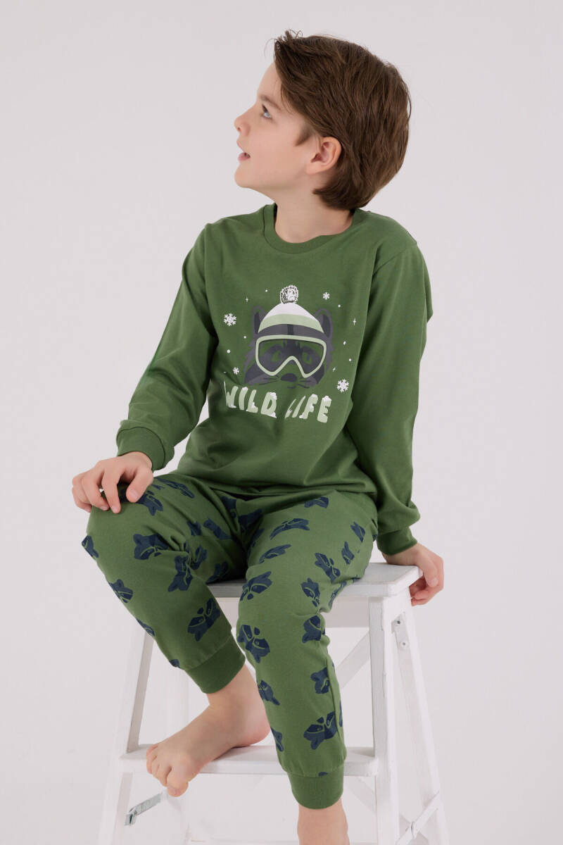 Rolypoly Erkek Çocuk Bisiklet Yaka Pigment Baskılı Kışlık Regular Fit Yeşil Pijama Takımı RP3669-C-V1 - 2