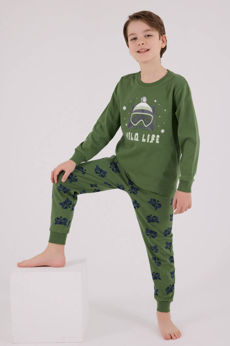 Rolypoly Erkek Çocuk Bisiklet Yaka Pigment Baskılı Kışlık Regular Fit Yeşil Pijama Takımı RP3669-C-V1 - 3