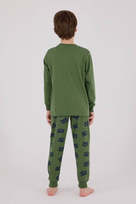 Rolypoly Erkek Çocuk Bisiklet Yaka Pigment Baskılı Kışlık Regular Fit Yeşil Pijama Takımı RP3669-C-V1 - 5
