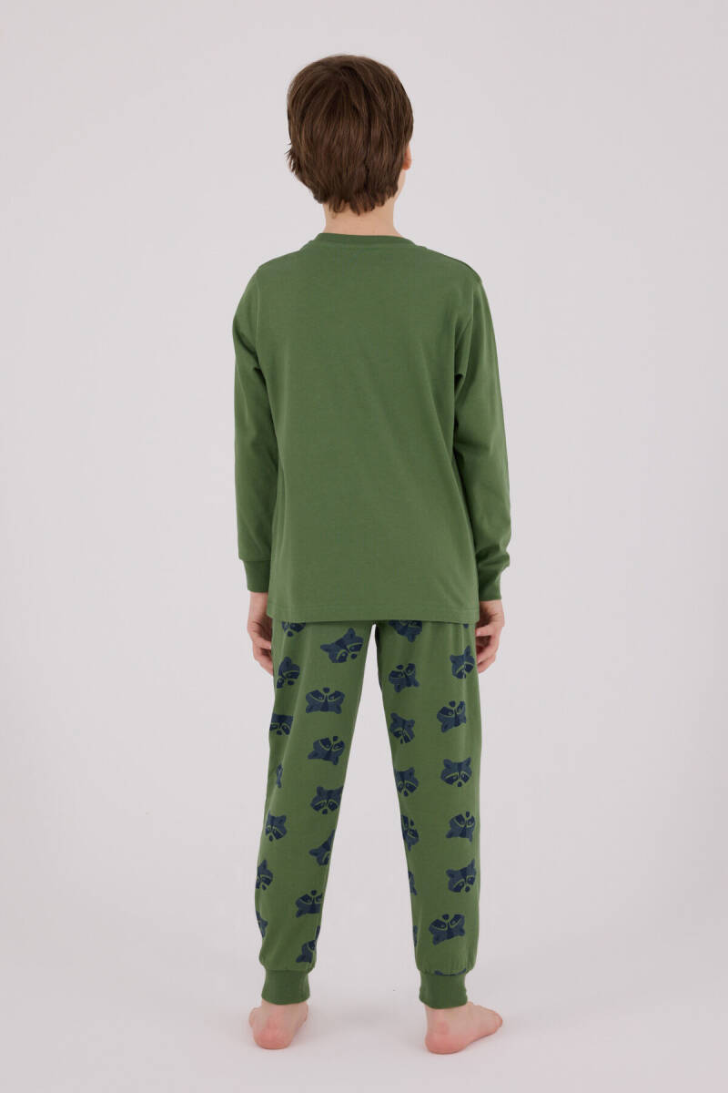 Rolypoly Erkek Çocuk Bisiklet Yaka Pigment Baskılı Kışlık Regular Fit Yeşil Pijama Takımı RP3669-C-V1 - 5