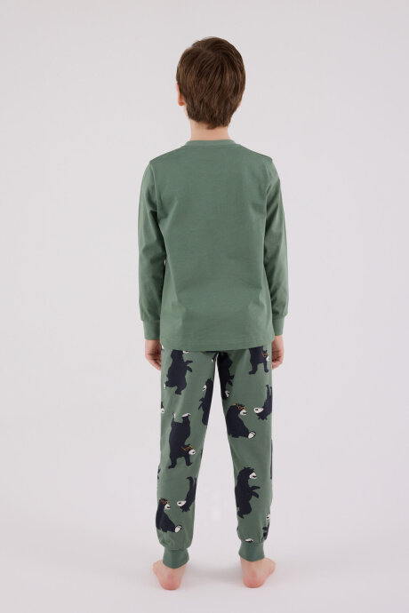 Rolypoly Erkek Çocuk Pamuklu Bisiklet Yaka Pigment Baskılı Kışlık Regular Fit Yeşil Pijama Takımı RP3657-C-V2 - 5