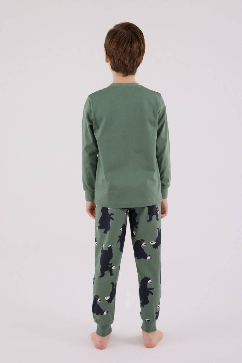 Rolypoly Erkek Çocuk Pamuklu Bisiklet Yaka Pigment Baskılı Kışlık Regular Fit Yeşil Pijama Takımı RP3657-C-V2 - 5