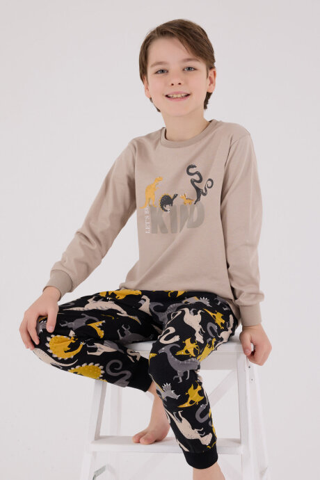 Rolypoly Erkek Çocuk Pamuklu Kışlık Regular Fit Kahverengi Pijama Takımı RP3660-C-V2 - 2