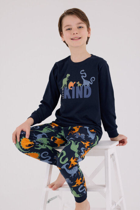 Rolypoly Erkek Çocuk Pamuklu Kışlık Regular Fit Lacivert Pijama Takımı RP3660-C-V1 - 1