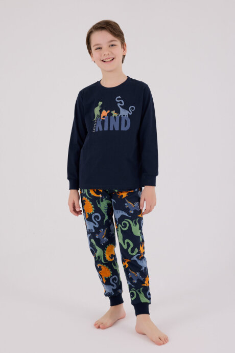 Rolypoly Erkek Çocuk Pamuklu Kışlık Regular Fit Lacivert Pijama Takımı RP3660-C-V1 - 2