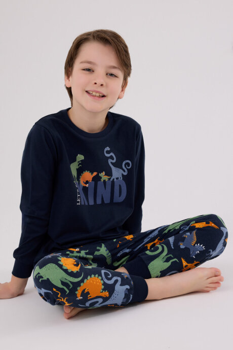 Rolypoly Erkek Çocuk Pamuklu Kışlık Regular Fit Lacivert Pijama Takımı RP3660-C-V1 - 3