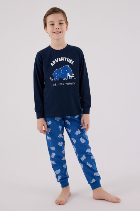 Rolypoly Erkek Çocuk Pamuklu Bisiklet Yaka Pigment Baskılı Kışlık Regular Fit Lacivert Pijama Takımı RP3667-C-V2 